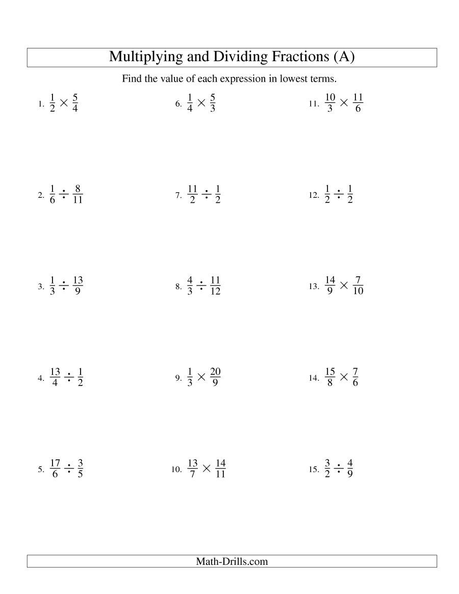 Multiplying And Dividing Fractions 5th Grade Worksheets Fraction