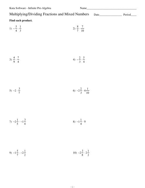 Multiplying Dividing Fractions And Mixed Numbers Kuta Software