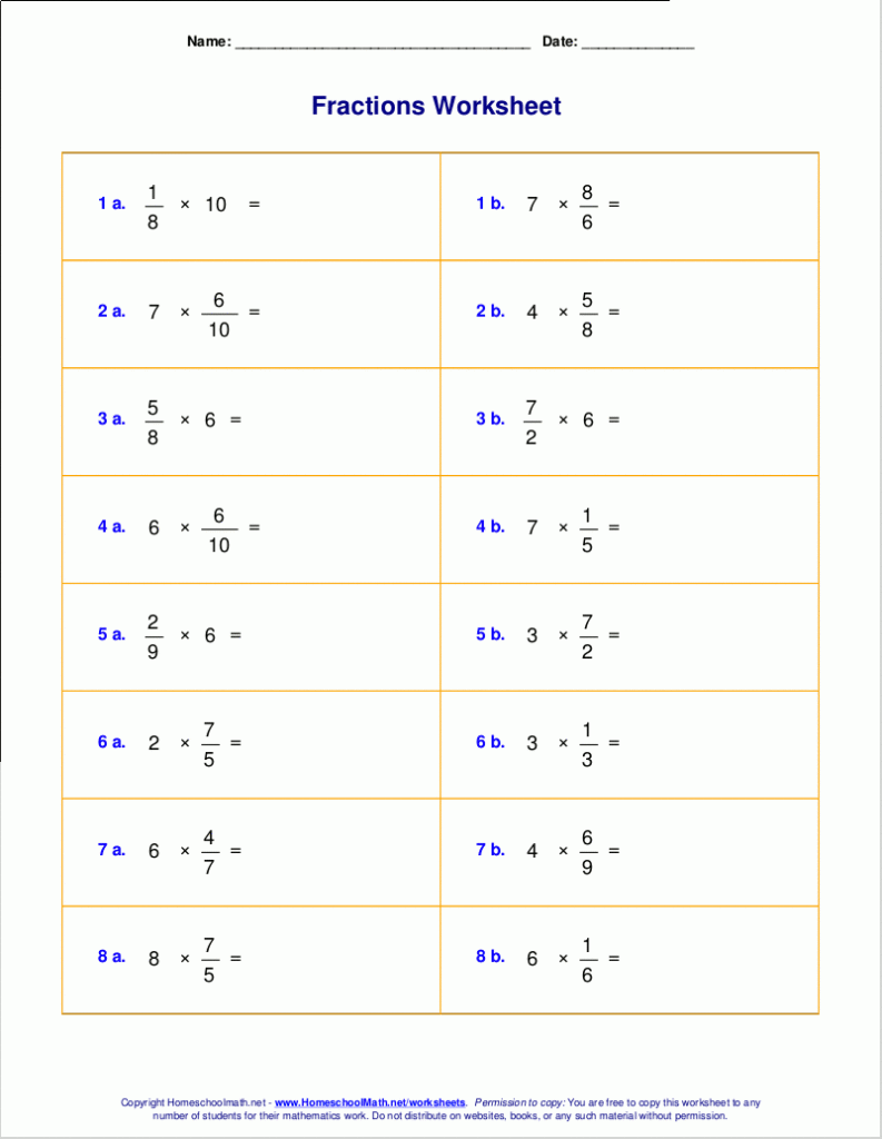 Multiplying Fractions With Whole Numbers Worksheets 5th Grade 