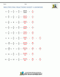 Multiplying Fractions Worksheet Answer Key Worksheets Free Download