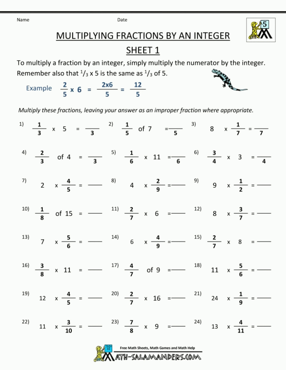 Multiplying Fractions 5th Grade Worksheets