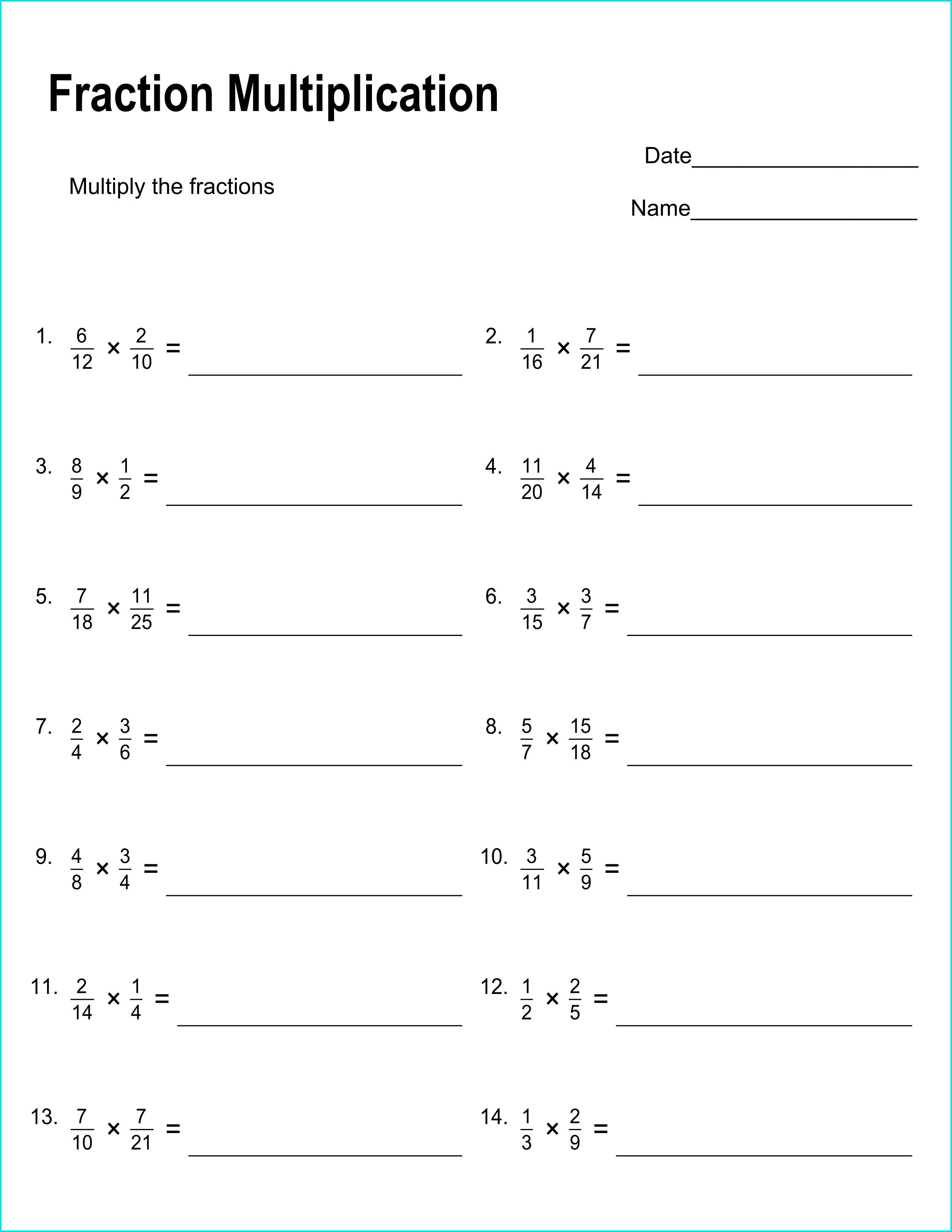 Multiplying Fractions Worksheets Worksheets Free Download