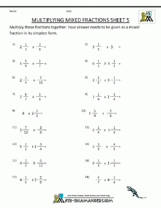 Multiplying Mixed Fractions Fractions Fractions Worksheets Math