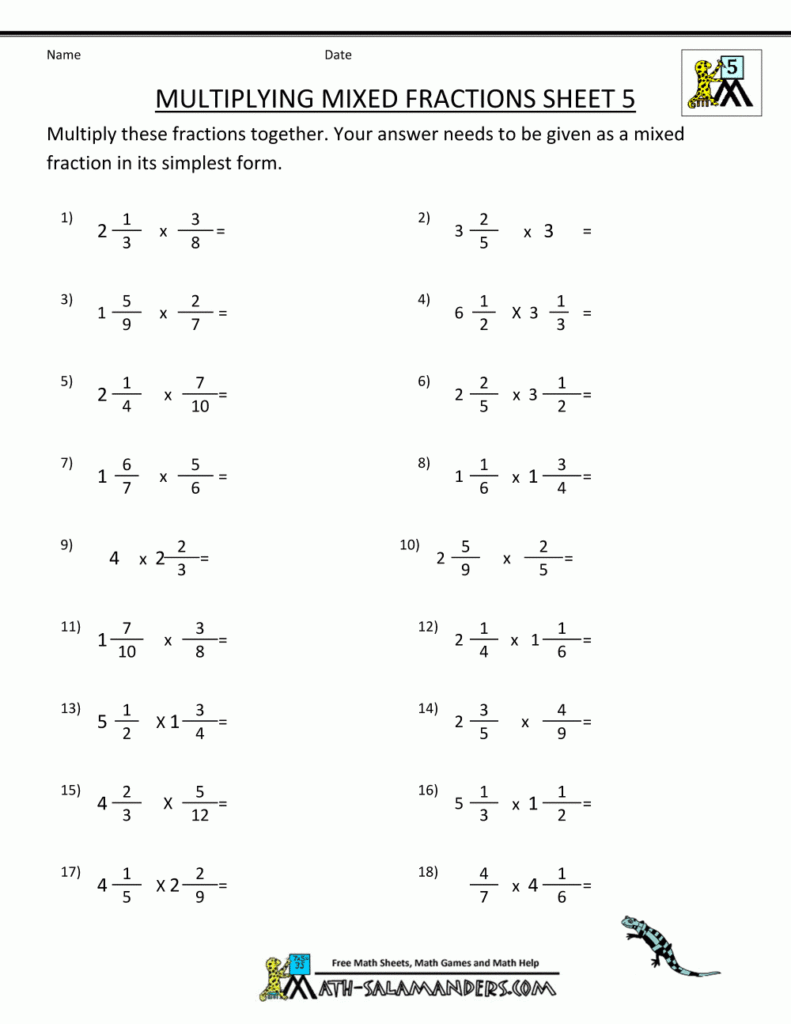 Multiplying Mixed Fractions Fractions Fractions Worksheets Math 