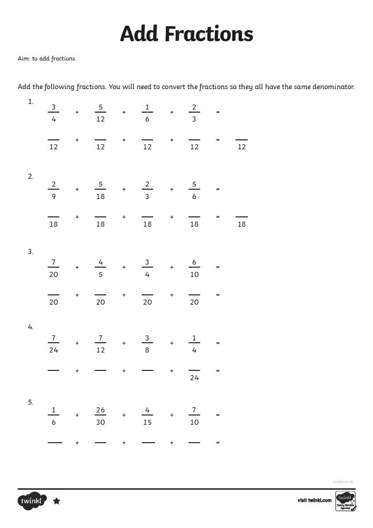 Adding Fractions Worksheet Year 6