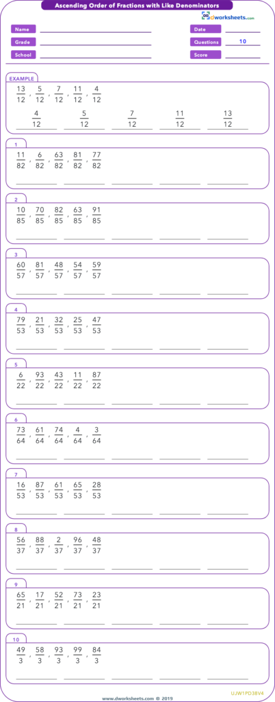 Ordering Fractions And Decimals From Least To Greatest Worksheet 