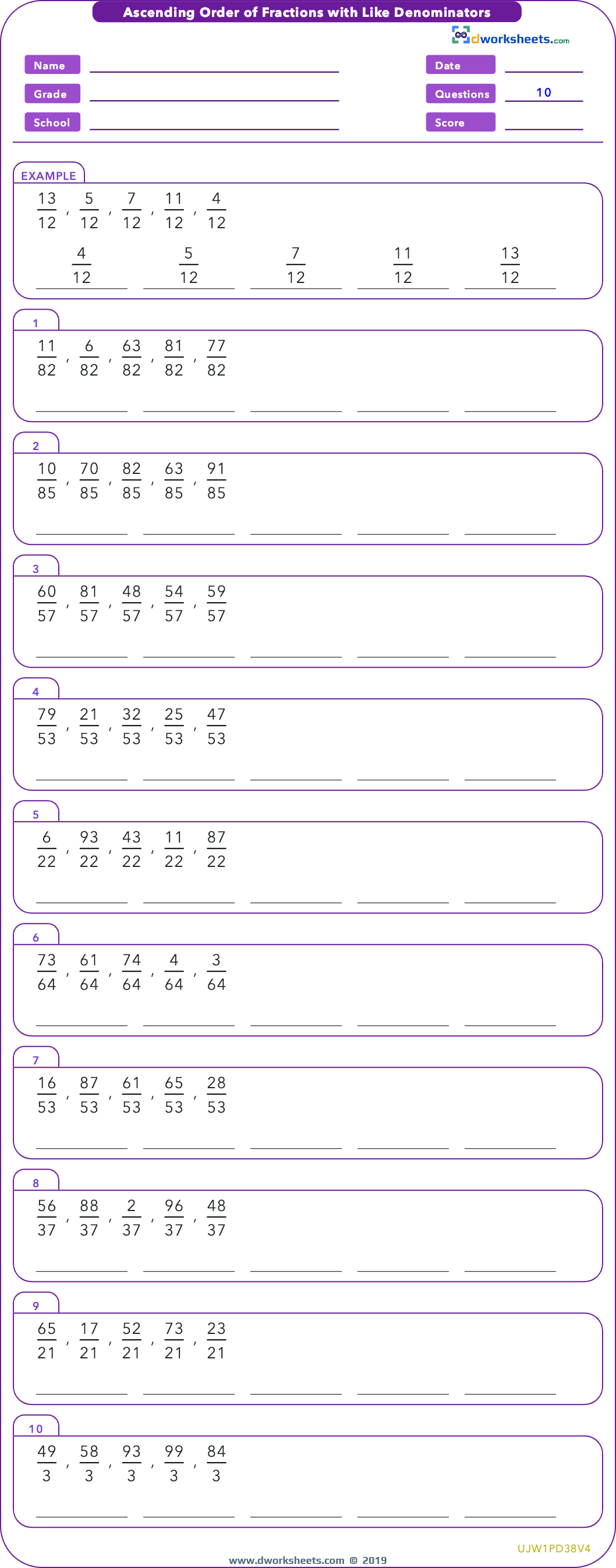 Ordering Decimals And Fractions From Least To Greatest Worksheet