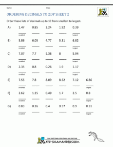 Ordering Fractions And Decimals From Least To Greatest Worksheet