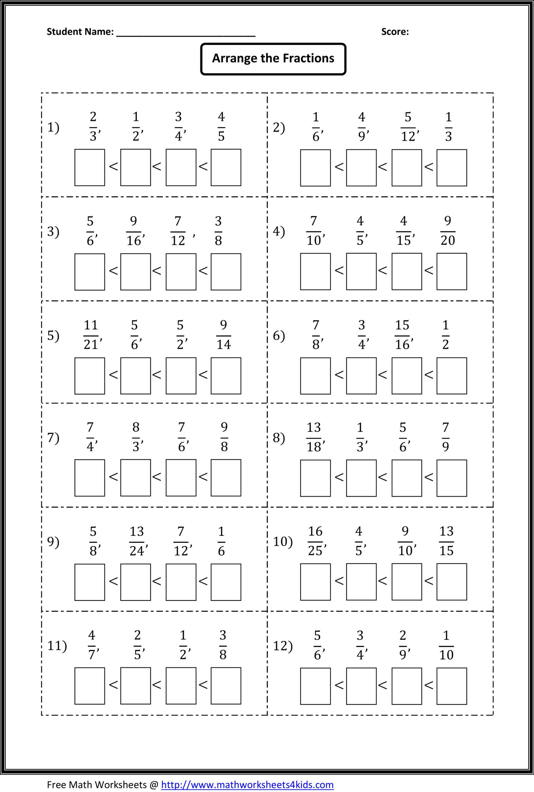 Ordering Fractions Worksheet Grade 4 Fraction Worksheets Free Download