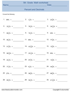 Percentages And Decimals 5th Grade Math Worksheets