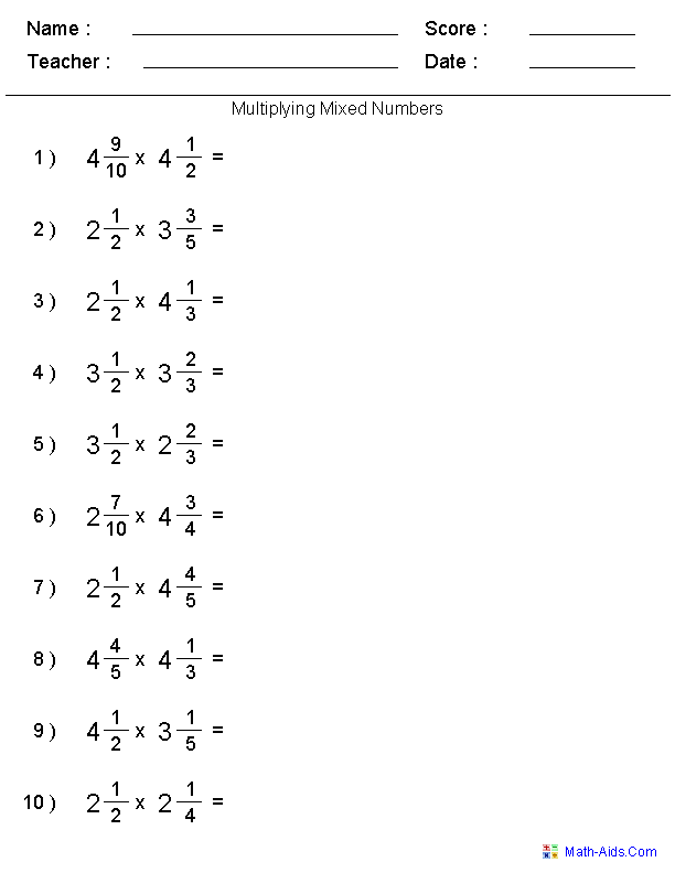 Adding And Multiplying Mixed Fractions Worksheet