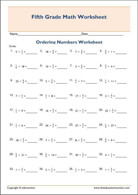 Printable Fraction Division Worksheets 5th Grade