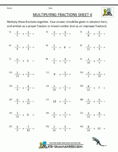 Printable Fraction Worksheets Multiplying Fractions 4 Math