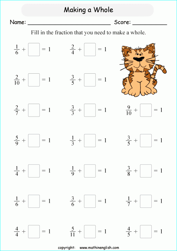 Adding Fractions To Make A Whole Worksheet