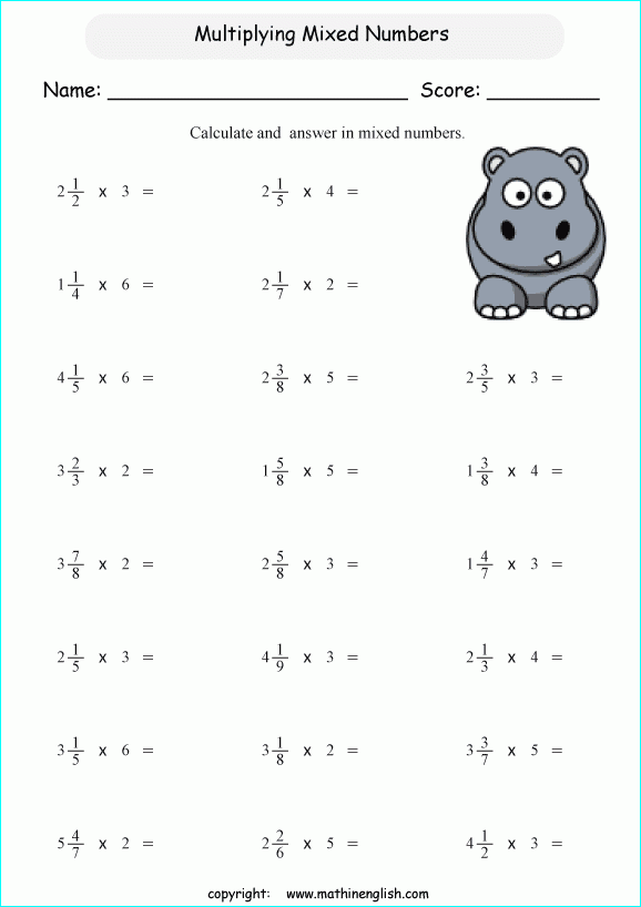 Multiplying Improper Fractions And Mixed Numbers Worksheet