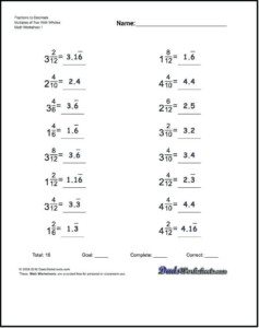 Repeating Decimals To Fractions Worksheet Decimals To Fractions