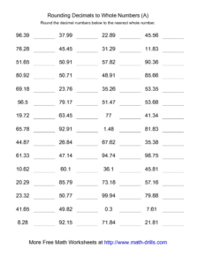 Rounding Hundredths To A Whole Number A Decimals Worksheet