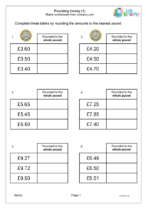 Rounding Money 1 Fraction And Decimal Worksheets For Year 5 age 9