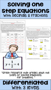 Solving 1 Step Equations With Decimals And Fractions One Step