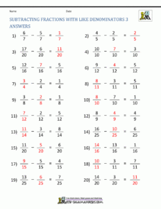 Subtracting Fractions With Borrowing Worksheets Fraction Worksheets