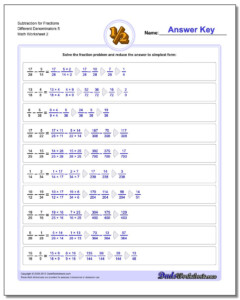 Subtracting Fractions With Different Denominators Worksheets 5th Grade