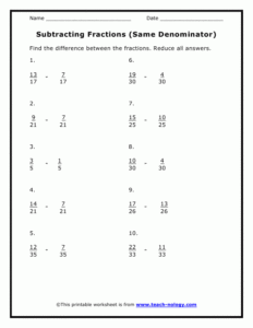 Subtracting Fractions With The Same Denominator