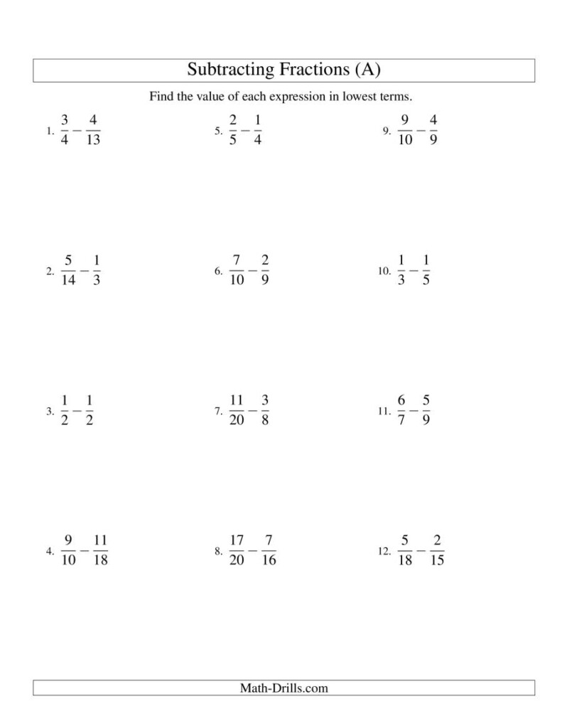 Subtracting Fractions With Unlike Denominators And Regrouping 