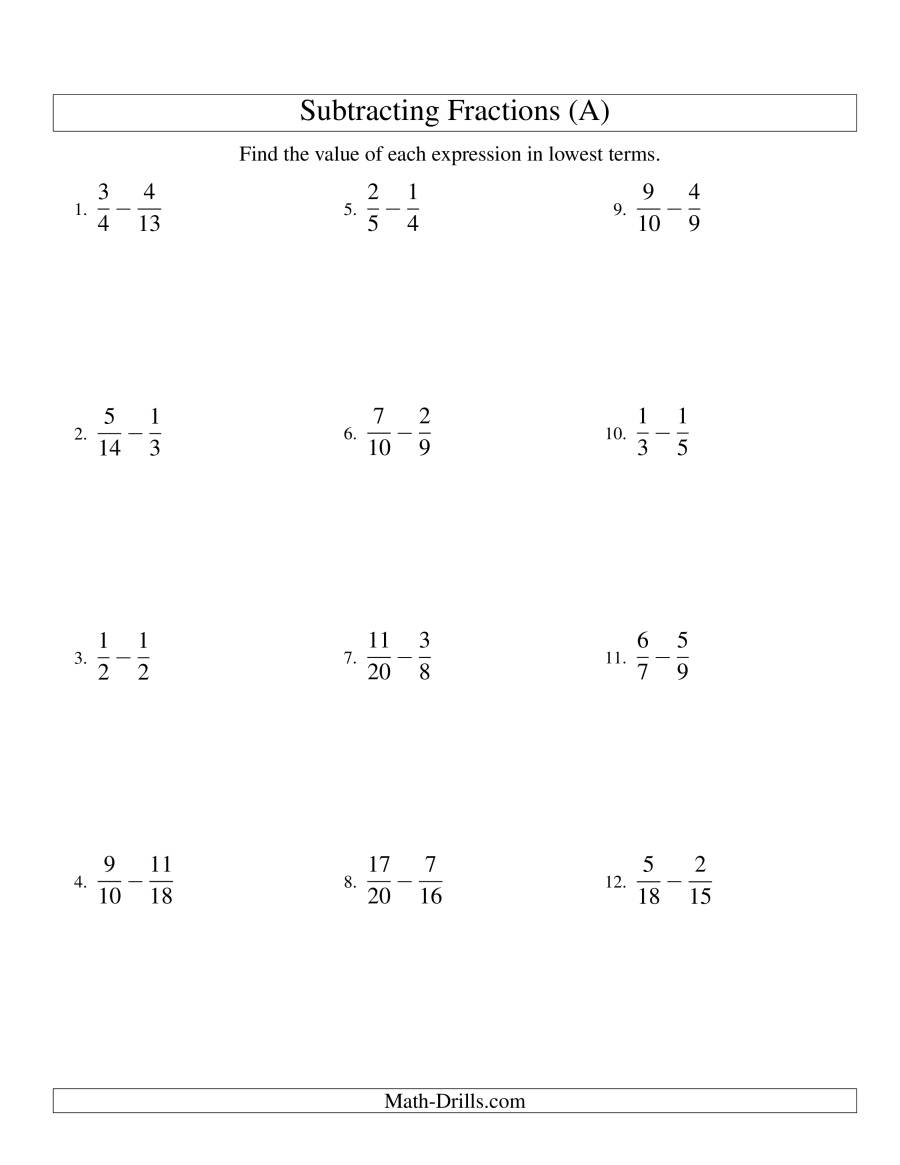 Subtracting Fractions With Unlike Denominators And Regrouping Worksheets