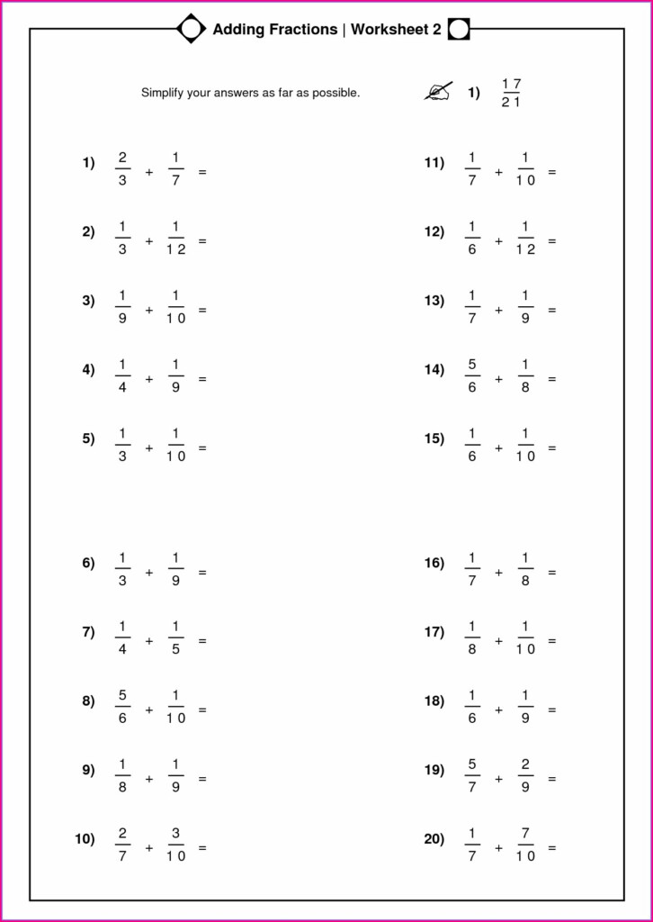 Subtracting Fractions With Unlike Denominators Regrouping Worksheet 