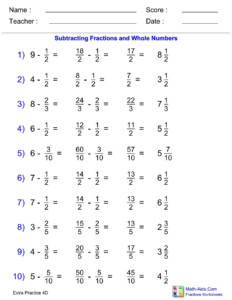 Subtracting Fractions With Whole Numbers Slideshare