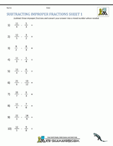 Subtracting Fractions Worksheets