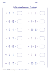 Subtracting Fractions Worksheets