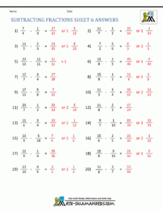 Subtracting Fractions Worksheets Grade 6 Worksheets Free Download