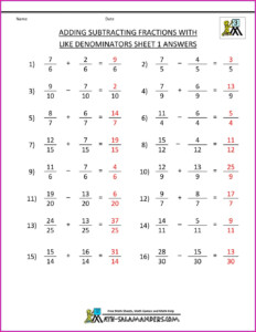 Subtracting Mixed Numbers With Unlike Denominators Worksheet With