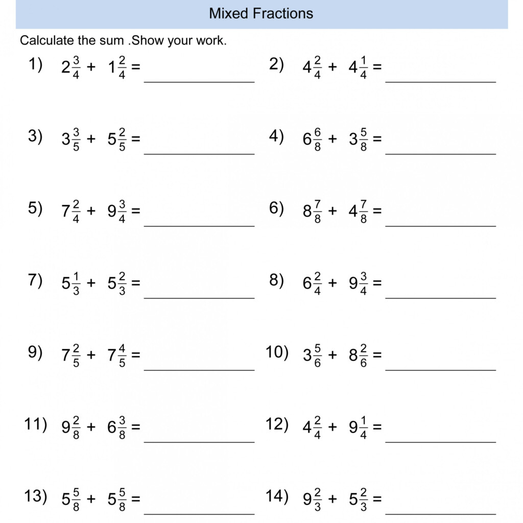 Subtracting Unlike Fractions Grade 5 Fractions Worksheet Fraction 