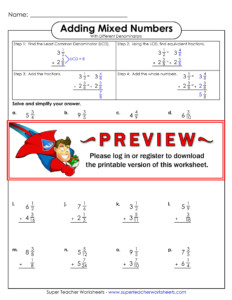 Super Teacher Worksheets Mixed Fractions Number Line Answers Fraction