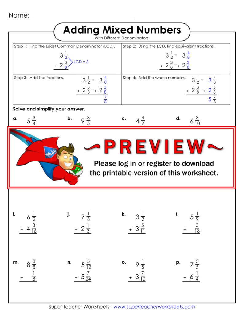 Super Teacher Worksheets Mixed Fractions Number Line Answers Fraction 