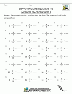 Super Teacher Worksheets Mixed Numbers And Improper Fractions Answers