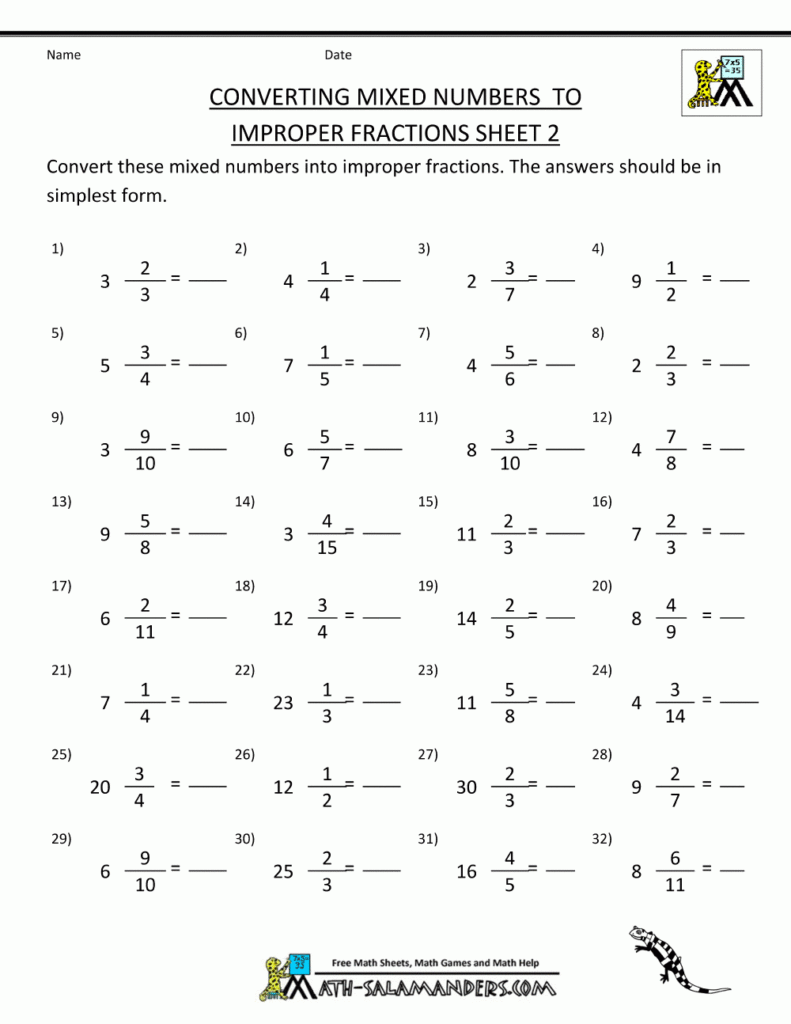 Super Teacher Worksheets Mixed Numbers And Improper Fractions Answers 