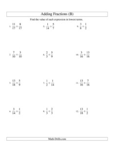 The Adding Mixed Fractions With Easy To Find Common Denominators B