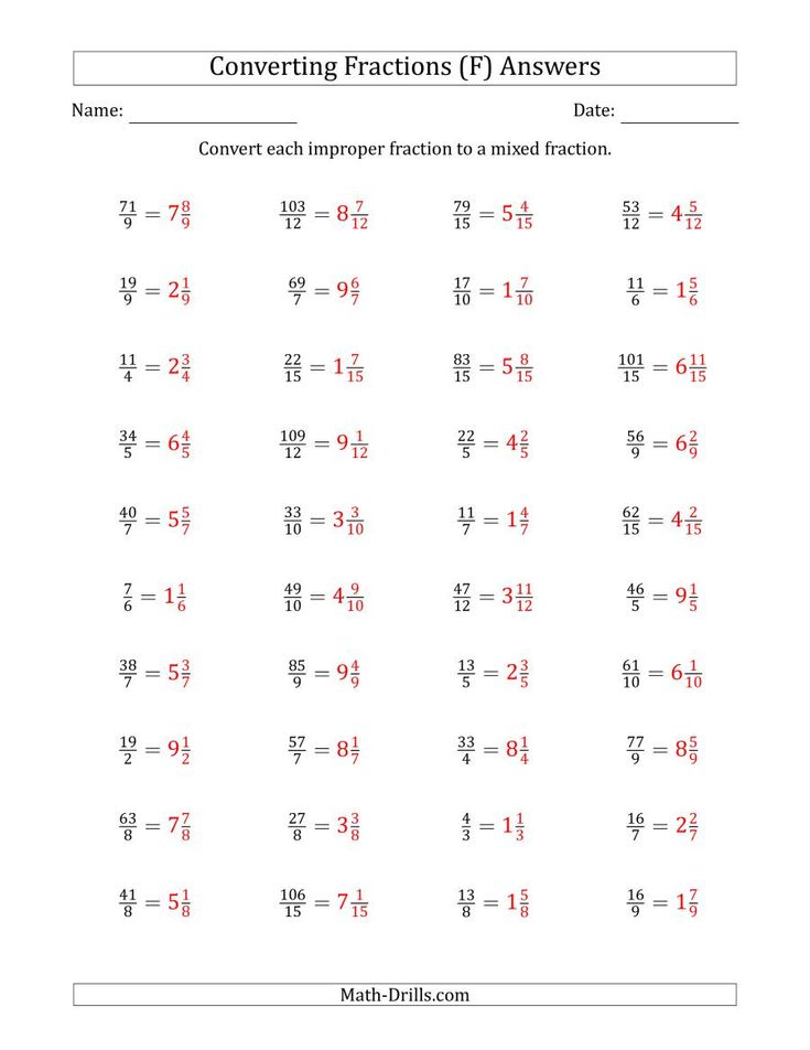 Comparing Improper Fractions And Mixed Numbers Worksheet