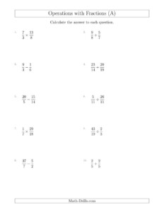 The Mixed Operations With Two Fractions Including Improper Fractions A