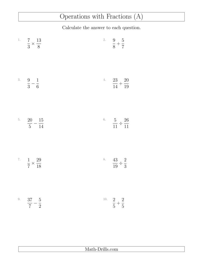 The Mixed Operations With Two Fractions Including Improper Fractions A 