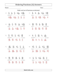 The Ordering Sets Of 5 Positive Fractions With Improper And Mixed