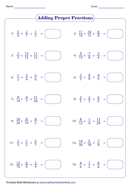 Three Fractions Unlike Denominators Fractions Worksheets Addition 