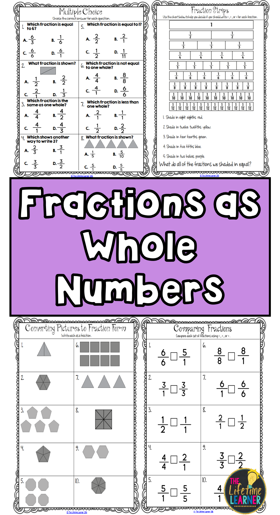 Whole Numbers As Fractions Worksheets 3rd Grade