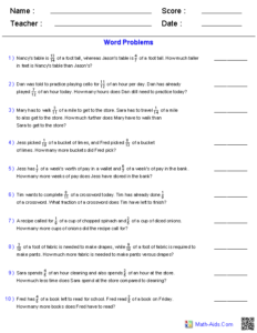 Word Problems Worksheets Dynamically Created Word Problems