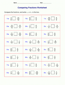 Worksheets For Grade 4 Fractions Worksheets Comparing Fractions