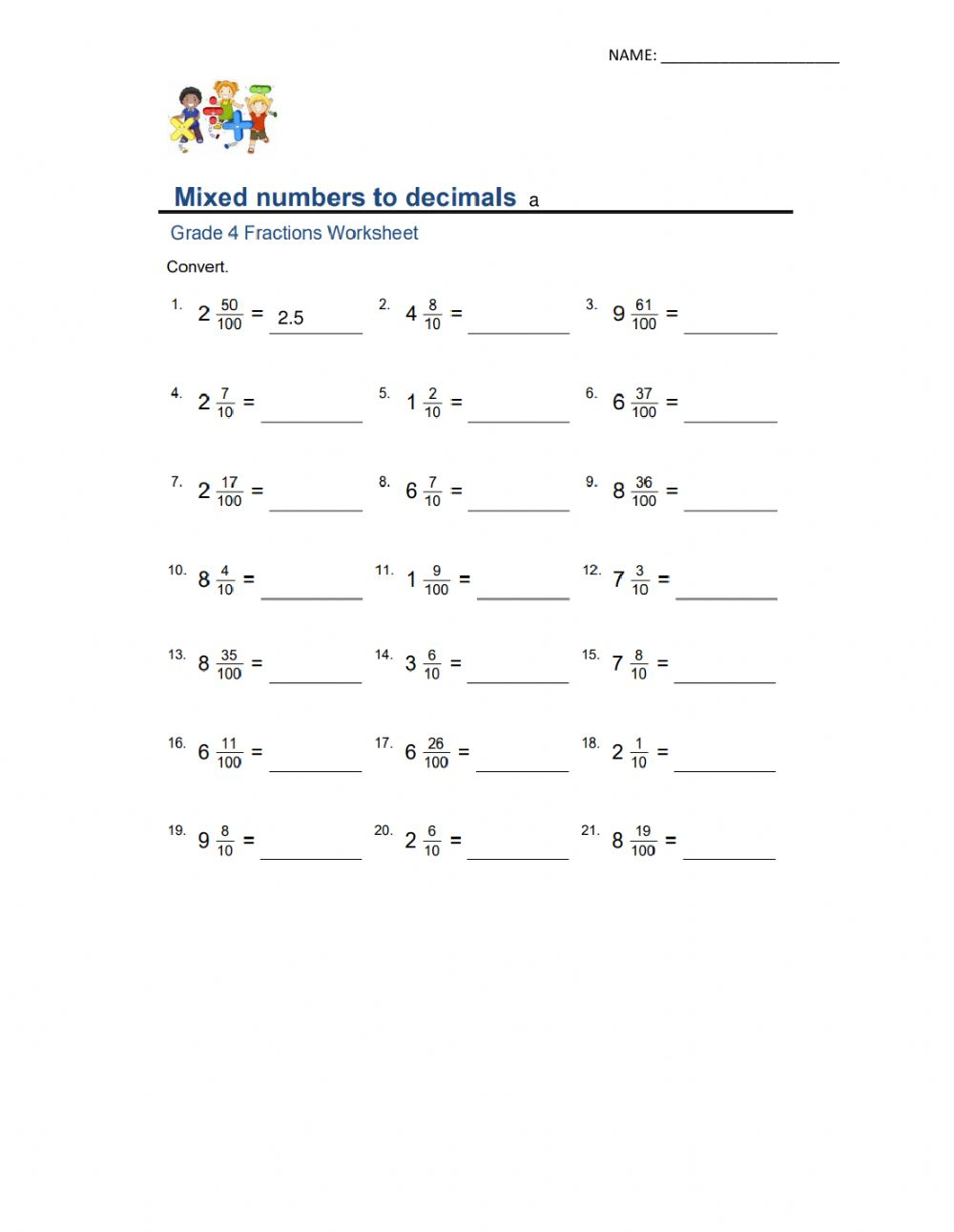 Simplifying Fractions And Mixed Numbers Worksheet