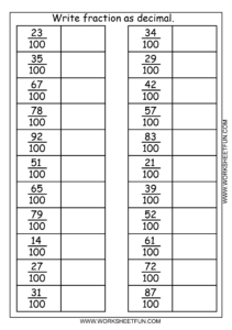 Write Fraction As Decimal 3 Worksheets Writing Fractions Math